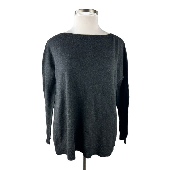 Vince Boat Neck Wool & Cashmere Blend Sweater Rib Trim LS Charcoal Gray Medium - Picture 2 of 9